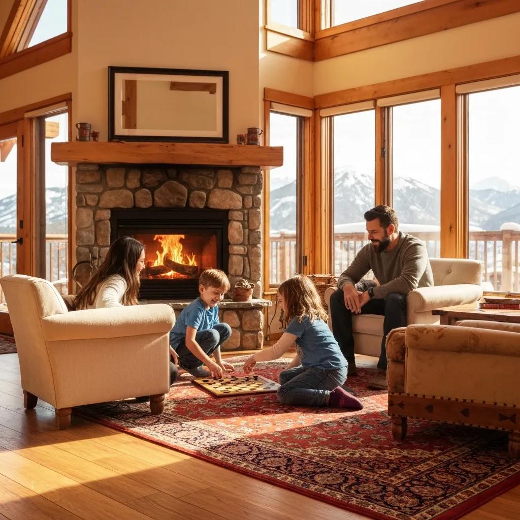 Family relaxing together in a roomy cabin living area