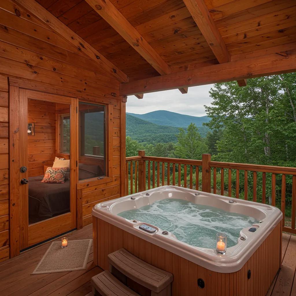 Romantic secluded cabin with a hot tub and mountain view, perfect for couples seeking intimacy