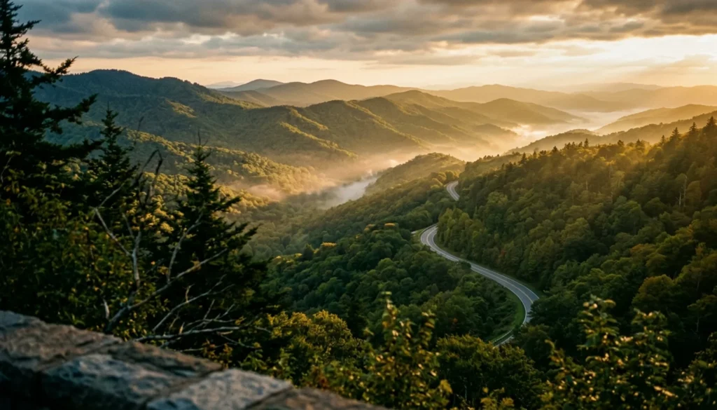 Empty Smoky Mountains scenic overlook at golden hour showing best time of year to visit Gatlinburg with fewer crowds