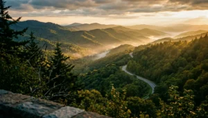 Empty Smoky Mountains scenic overlook at golden hour showing best time of year to visit Gatlinburg with fewer crowds