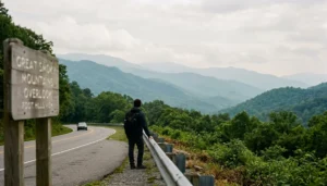 Smoky Mountain ridgeline view from a Tennessee highway pullout, relevant to choosing between Gatlinburg vs Pigeon Forge vs Sevierville