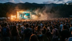 Crowd silhouettes at an outdoor concert near the Smoky Mountains, a family vacation Smoky Mountains destination in Sevierville TN