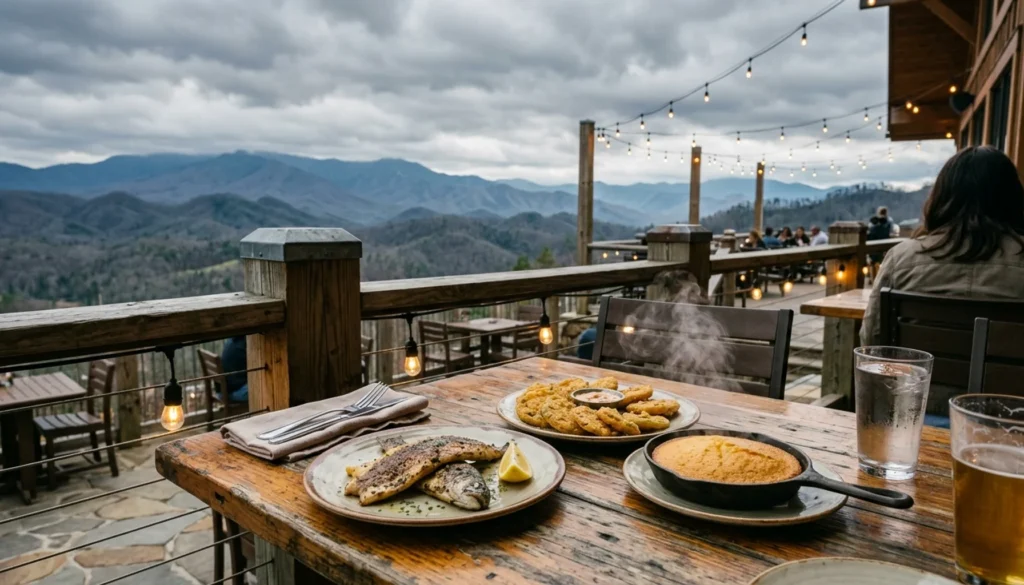 Plates served at the cliff top restaurant at Anakeesta overlooking the Smoky Mountains near Gatlinburg