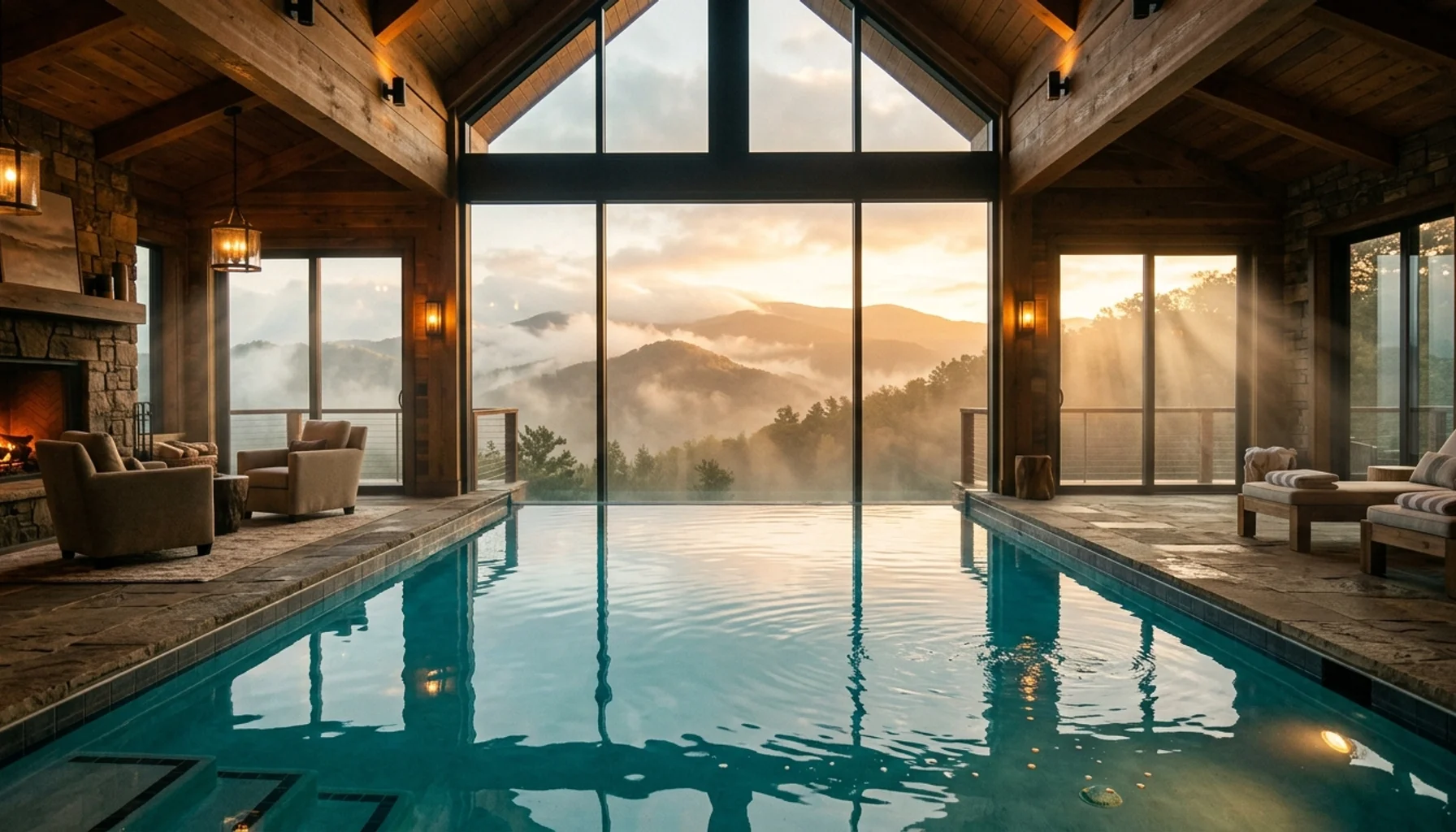Luxury cabin near Pigeon Forge dinner shows with private indoor pool for after-show relaxation