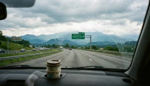 Highway view on I-40 East showing the drive from Nashville to Gatlinburg toward the Smoky Mountains