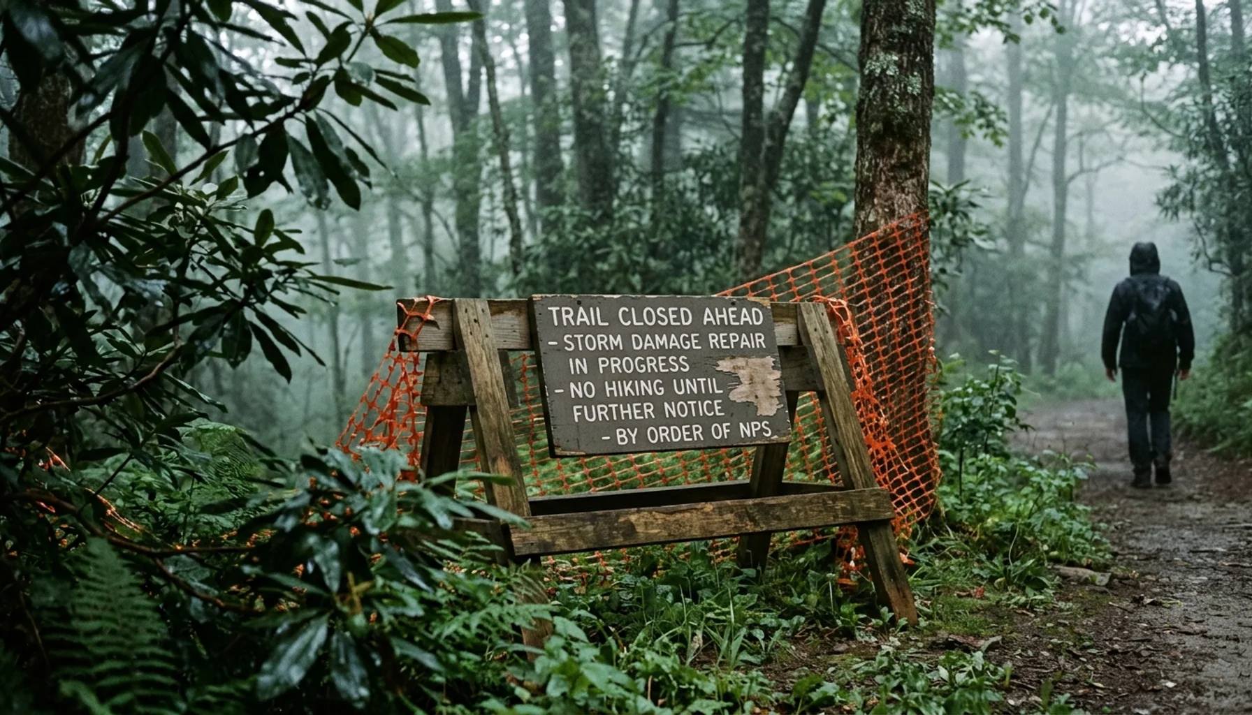 Closed trailhead barrier where hikers ask when will Laurel Falls reopen in the Smoky Mountains
