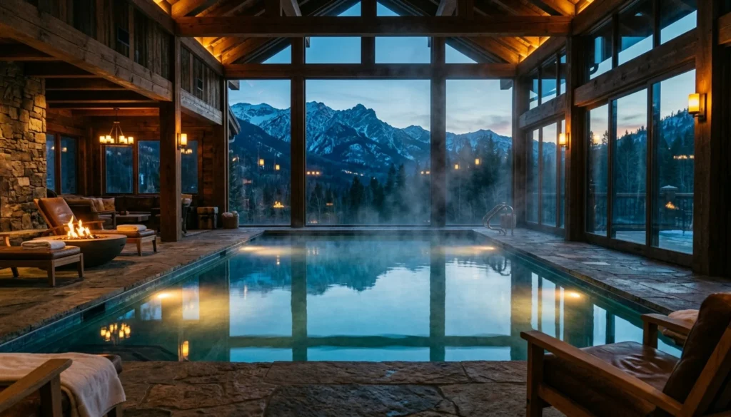 Luxurious heated indoor pool in a Pigeon Forge cabin, perfect for year-round vacation rentals under $200 per night.