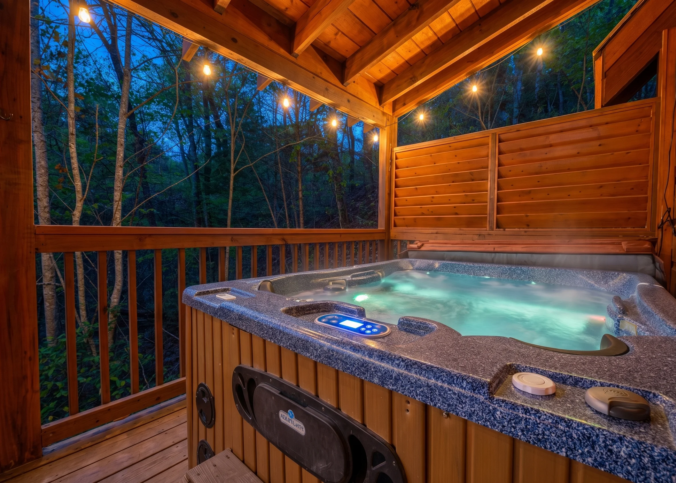 Hot tub near Fright Nights Gatlinburg cabin for unwinding after a haunted house night